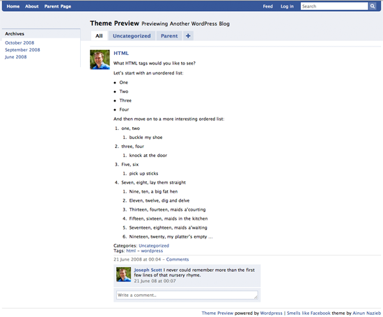 Smells Like Facebook WordPress Theme Smells Like Facebook WordPress Theme